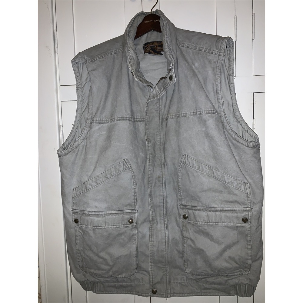 Vintage EDDIE BAUER Men's Goose Down Cotton Canvas Vest Hunting Beige Tall XL